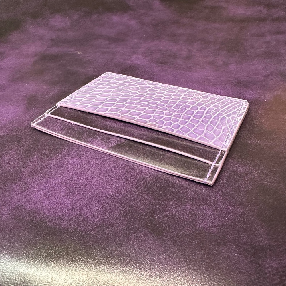 Purple Glazed Alligator & Purple Cordovan Leather Card Holder (not embossed)